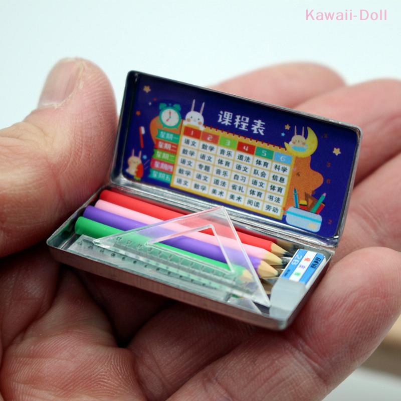 Кукольный домик Канцелярский пенал Органайзер Коробка 1:6/1:12 Канцелярская коробка Пенал Модель Аксессуары Детские Игрушки для ролевых игр