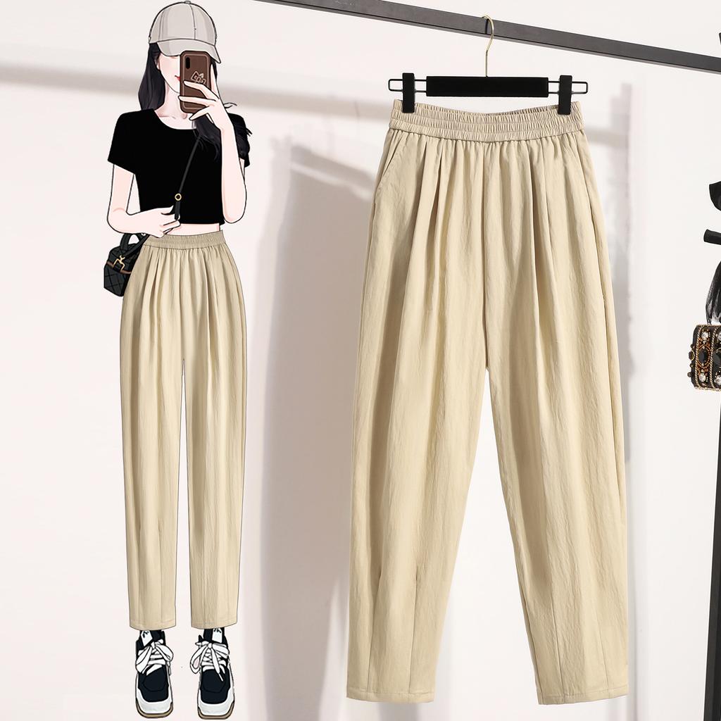 DIMANAF Летние длинные брюки больших размеров для женщин, эластичная талия, свободные винтажные брюки, новые повседневные однотонные брюки-шаровары