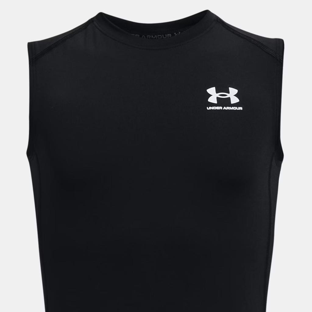 Under Armour Однотонный пуловер с круглым вырезом и принтом логотипа, без рукавов, детский топ, черный 1368511-001