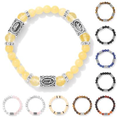 1 шт. Винтажный браслет в стиле викингов с рунами, унисекс, из натуральных каменных бусин, на эластичном шнурке.