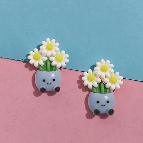 2Pcs Cartoon Potted Plants Fridge Magnet Resin 3D Potted Cactus Aloe Lily Tulip Flower Refrigerator Magnet Kitchen Home Office