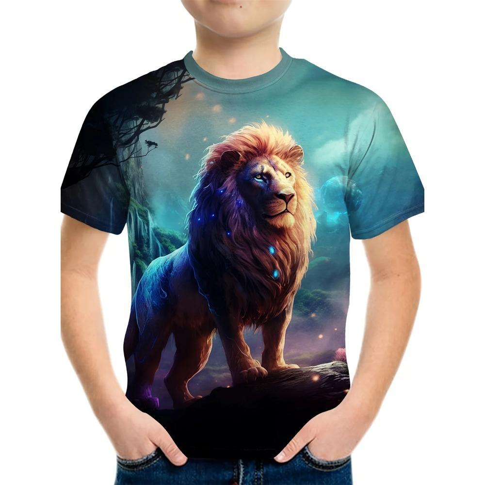 Children's Dragon Graphic 3D Digital Printed Boys' Fashion and Comfortable Round Neck Short Sleeved T-shirt