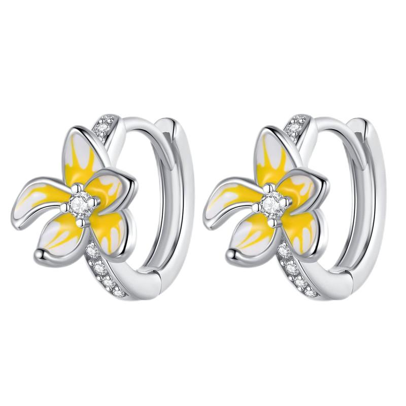 Серьги-кольца с цветком ромашки S925, серебристые, розовые, желтые, с цветком, серьги-кольца для женщин, свадебные, помолвочные, с цирконием, оригинальные ювелирные изделия, подарок