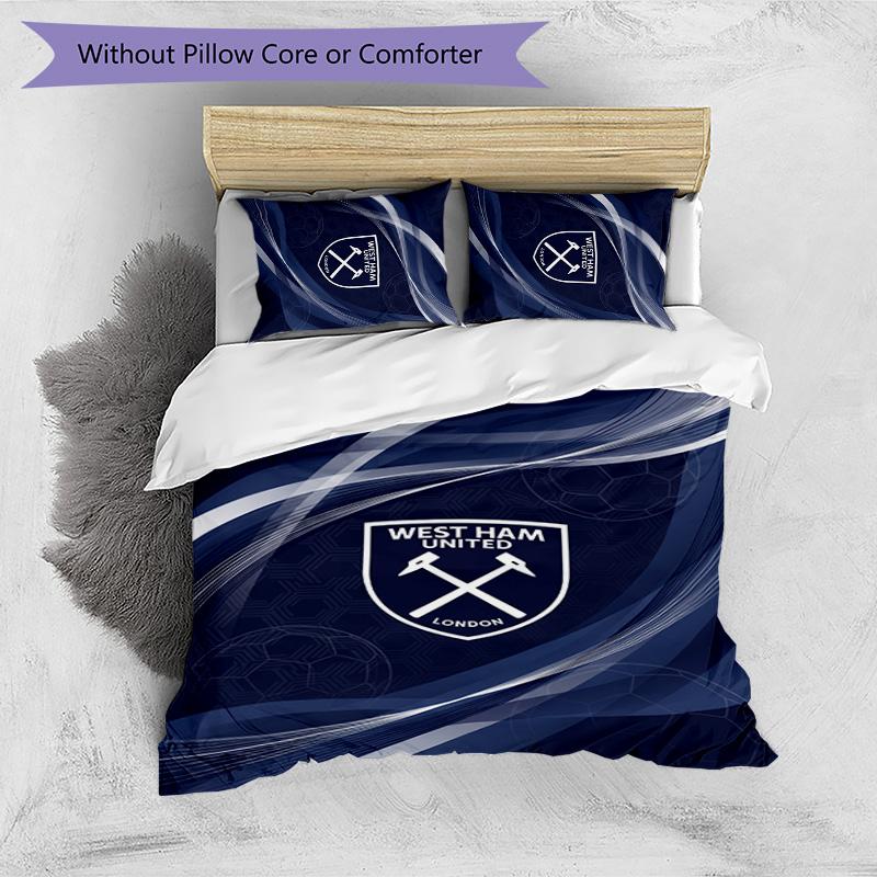 West Ham United Football Printed 3 Pieces Bedding Set, Comfortable Skin Friendly Bedroom Duvet Cover Set
