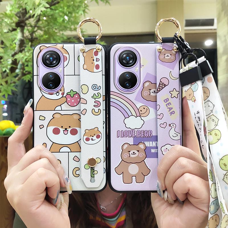 Fashion Design Kickstand Phone Case For Blackview A200 Pro Back Cover Dirt-resistant Wristband Anti-dust Cartoon Lanyard
