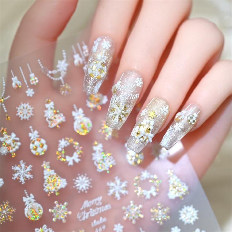 Cute Christmas Style Bow Colorful Snowflake Christmas Tree Nail Art Stickers Girly Nail Art Print Stickers Women Nail Decor Gift