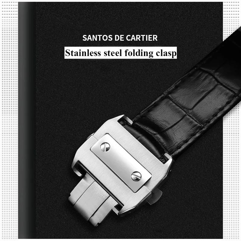 20 мм 23 мм Высококачественный кожаный ремешок для часов, подходящий для cartier Santos strap Santos 100, мужской и женский, складная застежка2028