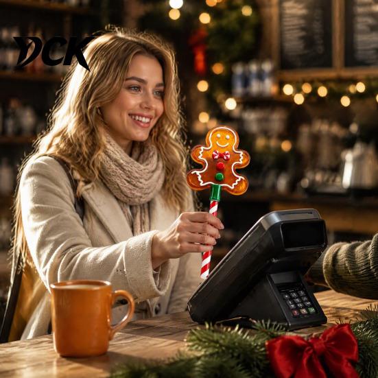 Convenient Checkout Payment Wand Christmas Tap-to-Pay Wand, Candy Cane Handle Credit Card Holder, Cute Magic Holder for Santa Snowman Tree Gingerbread