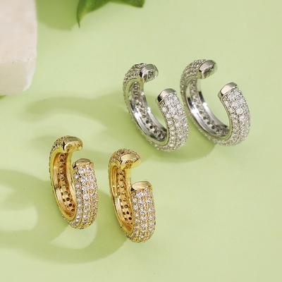 HECHENG, Женские роскошные серьги-клипсы с цирконами, покрытие 18K золотом, медь, полностью инкрустированы цирконами, безопасные, без прокола, 1 пара