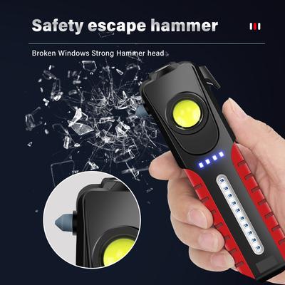 Супер яркий светодиодный фонарик с боковым светом, перезаряжаемый через USB, многофункциональный, портативный, магнитный, с молотком для разбивания стекла