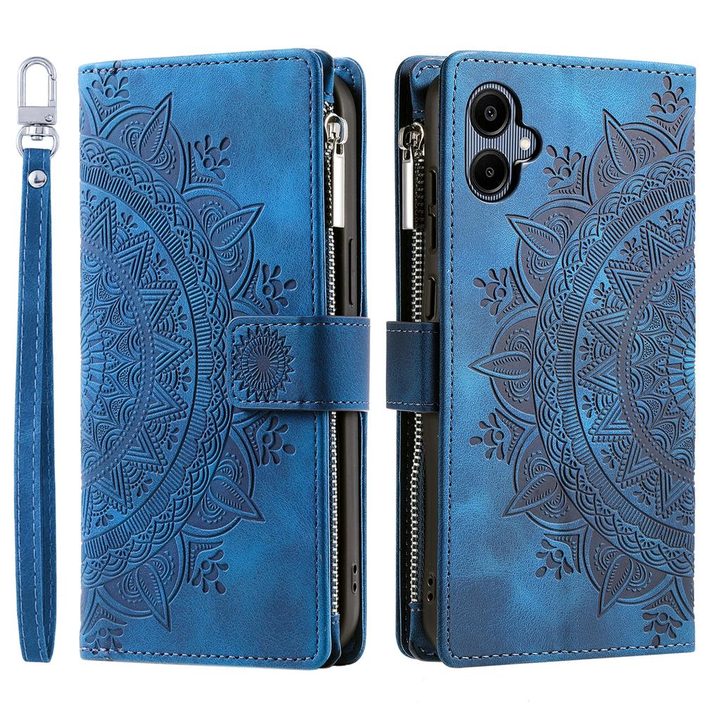 For Samsung Galaxy A07 Wallet Case Mandala Flower Pattern PU Leather Phone Cover with Wrist Strap