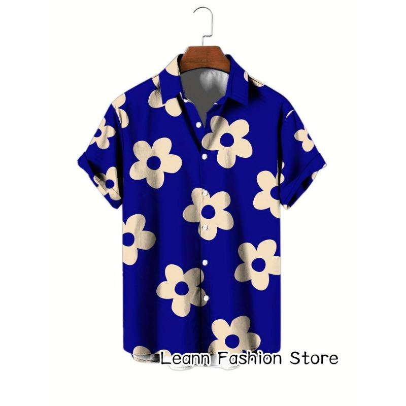 Мужская летняя рубашка с цветочным принтом с коротким рукавом в гавайском стиле для отдыха, мужская пляжная модная рубашка на пуговицах для отдыха