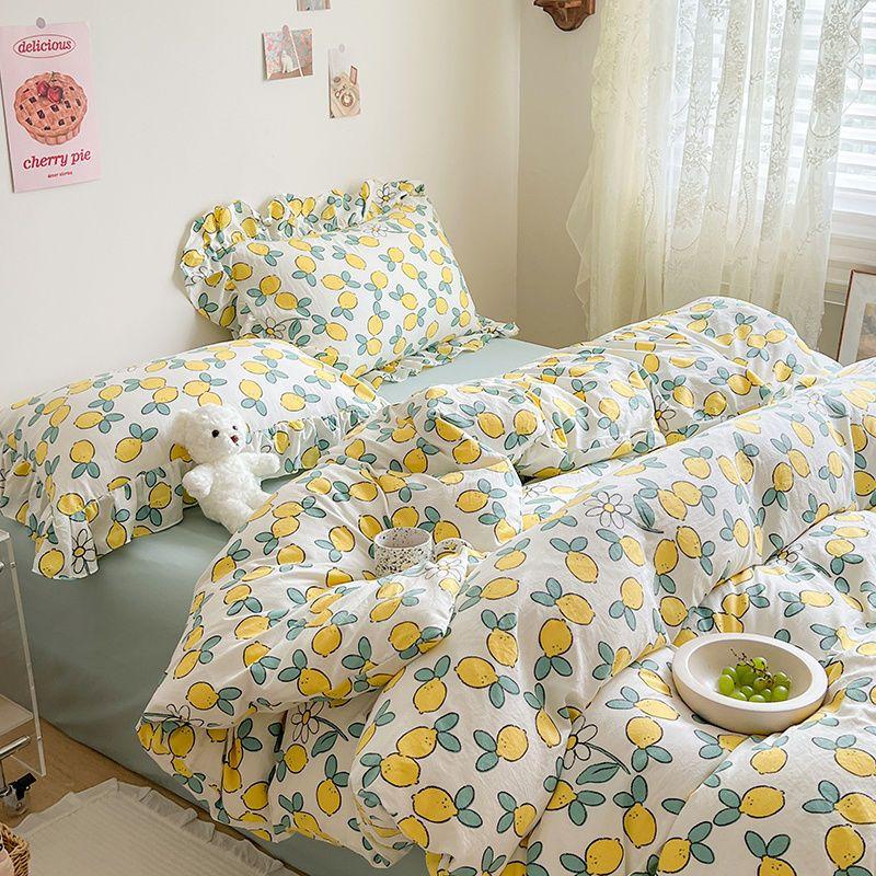 Комплект постельного белья Ins Girl с рисунком в виде вишневого сердца, двухслойный комплект из четырех предметов из розового яна, простая простыня из хлопка