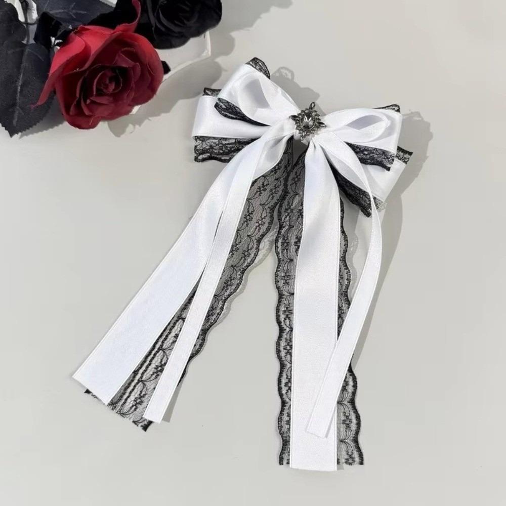 Lace Trim Rhinestone Tassel Barrette Satin Lolita Hair Barrette Gothic Hair Accessories Party