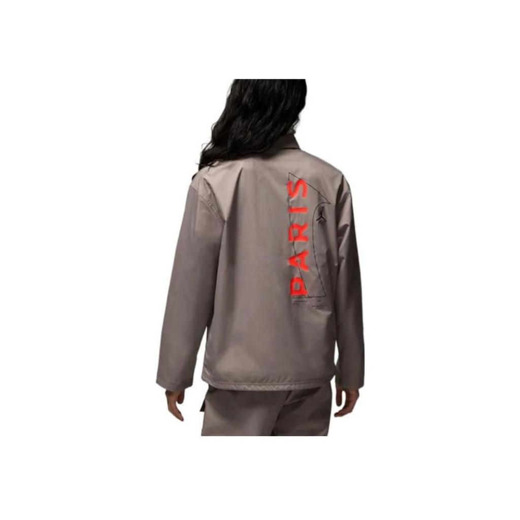 Jordan Paris Saint-Germain Collection с буквенным принтом и нашивкой с логотипом, мужская куртка с карманами и пуговицами, коричневая DM3105-010