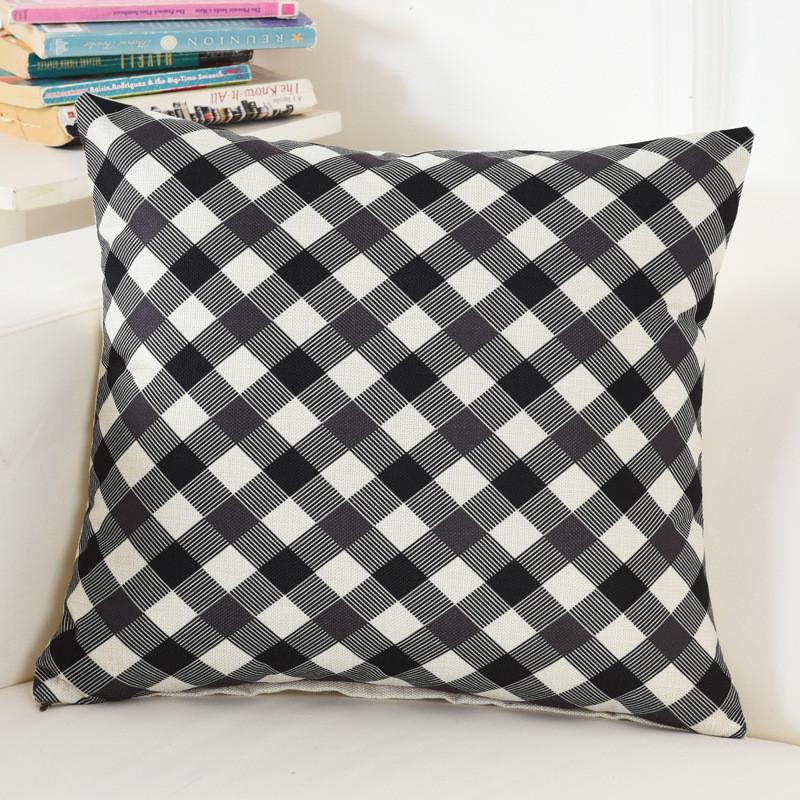 45x45cm Classical Geometric Plaid Cushion Cover Cotton Linen Home Living Room Bedroom Throw Pillow Case