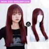 Темно-красный парик, длинная челка принцессы с прямой челкой, 22 дюйма, синтетическое термостойкое волокно, натуральный, для вечеринок или селфи, для женщин, корейская мода
