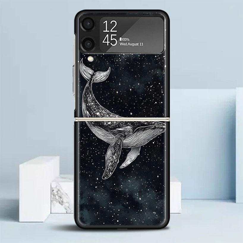Горбатый кит Морской гигант Черная крышка для Samsung Galaxy Z Flip 7 6 5 4 3 5G Чехол для телефона Flip7 Flip6 Flip5 Flip4 Flip3 Узор Cas