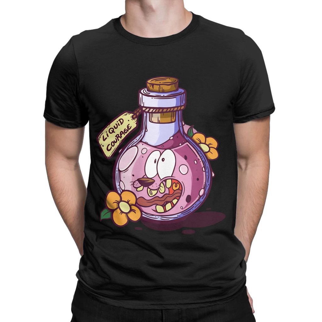 Courage Dog T-Shirt Summer 100% Cotton T Shirts For Men Harajuku Design Tshirt Short-Sleeve Vintage Tops