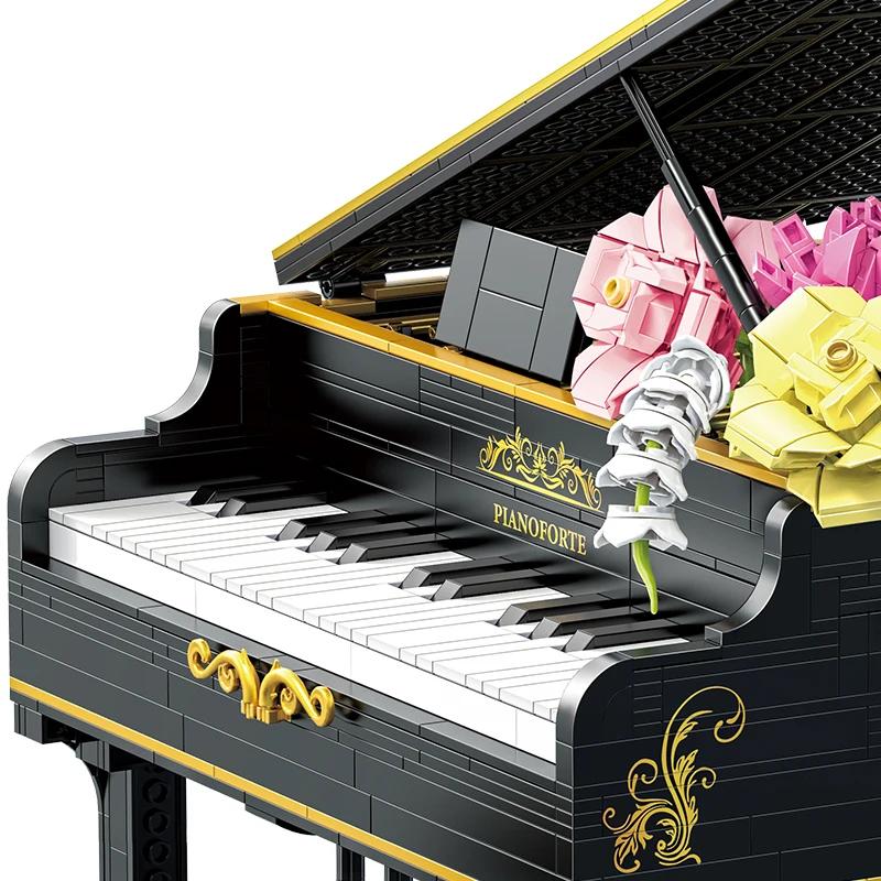 Гран Пиано Строительные блоки с букетом Музыкальные инструменты Модель Кирпичи Игрушки Подарки на день рождения для девочек