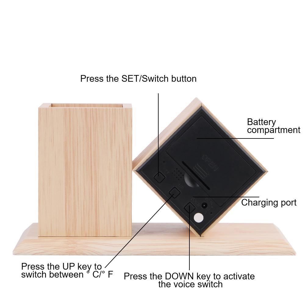 Будильник с температурой светодиодные часы держатель ручки голосовое управление деревянные студенческие светодиодные цифровые на батарейках офисное украшение