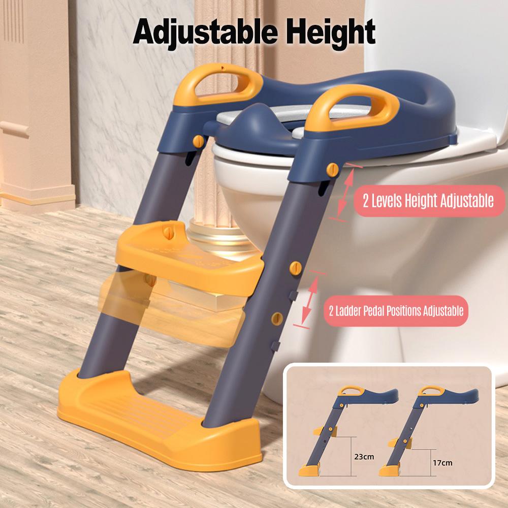 Kids Potty Training Seat Comfortable Safe Toilet Trainer with Adjustable Step Stool Ladder PVC Soft