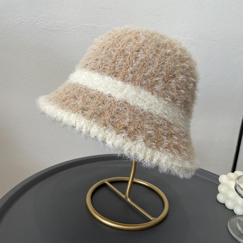 Полосатая осенне-зимняя шапка однотонная маленькая шапка в стиле ретро, универсальная, модная, плюшевая вязаная шапка, шляпа-ведро