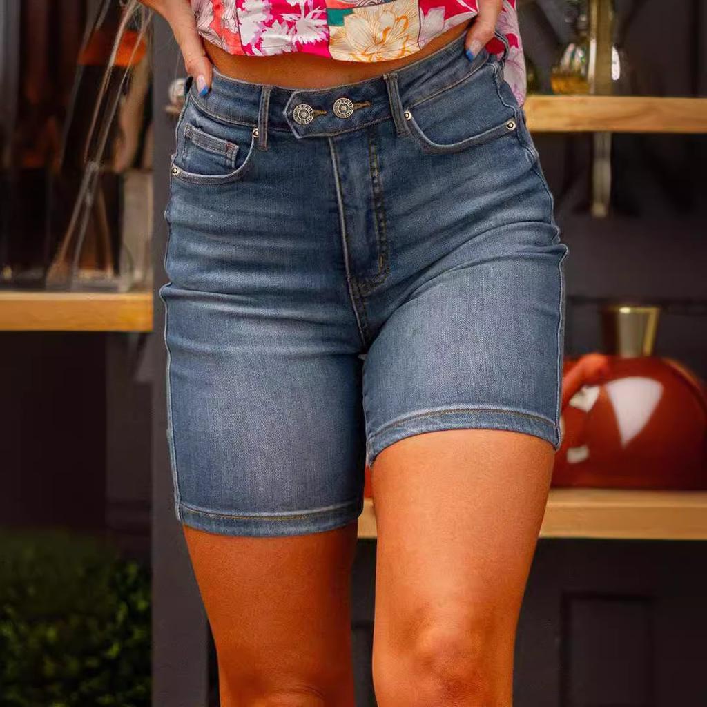2024 European And American Summer New Style Retro Slim Fit Denim Shorts For Women