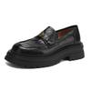 Platform Loafers Women's Leather 2025 New Retro Camellia Shoes Black Commuter Shoes British Small Leather Shoes
