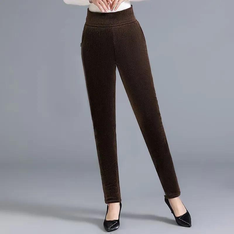 Женские зимние однотонные толстые вельветовые брюки с высокой талией, свободная верхняя одежда, эластичные, тепловые, ретро, брюки-карандаш