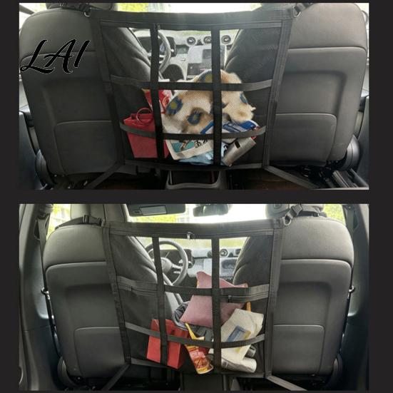 Car Seat Storage Net Gap Net Multifunctional Organizer Barrier for Pets Kids Pockets Snacks 9 Grid Layered Divider with 59x59cm Universal