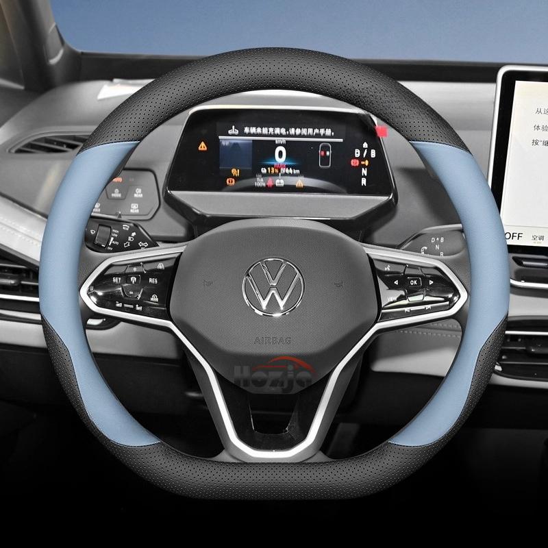 Leather Car Steering Wheel Cover for Volkswagen Tayron Tharu Tiguan Touareg Teramont TROC TCross Taos Passat Variant Accessories