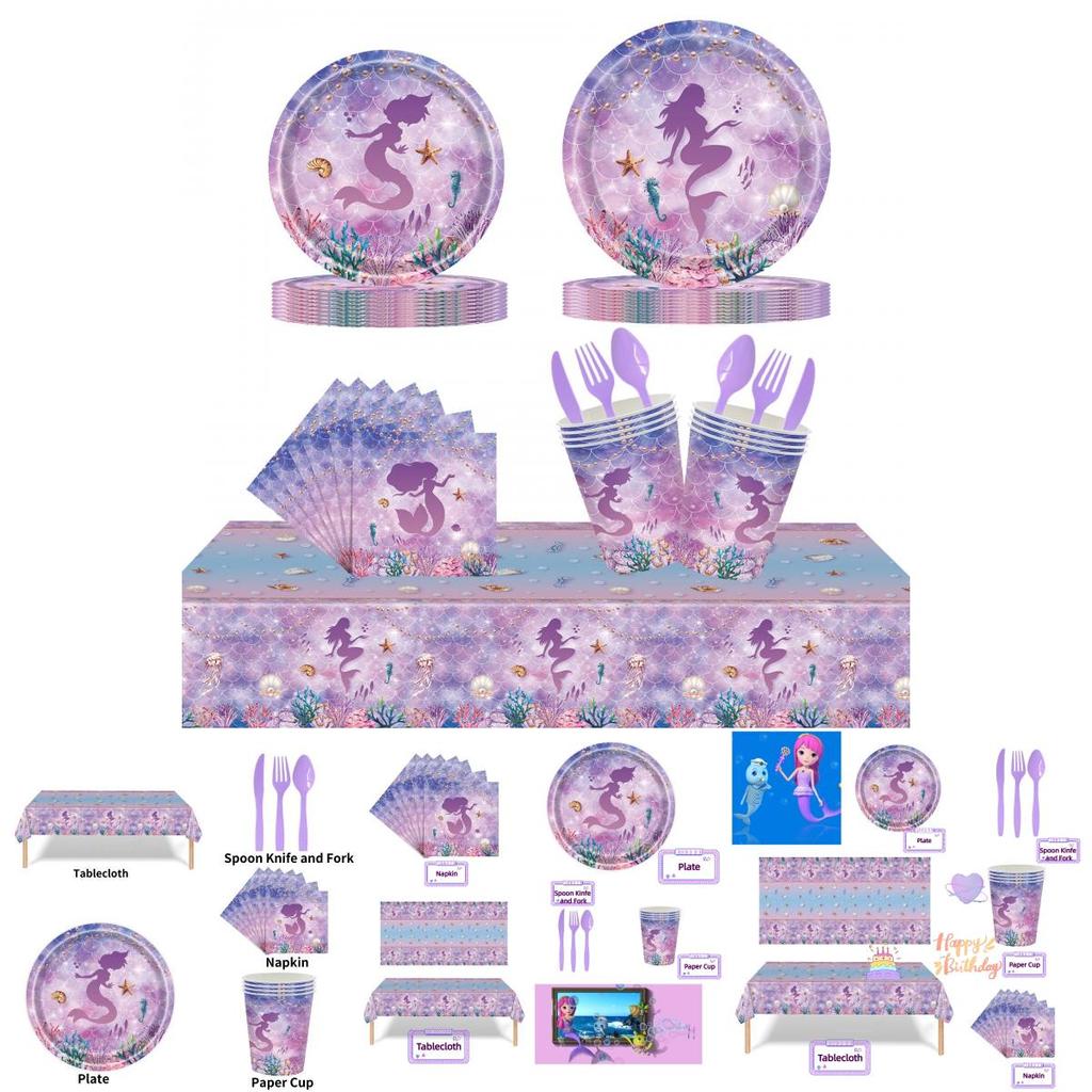Mermaid-themed Party Paper Plates And Cutlery Set For A Dreamy Celebration