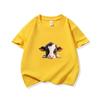 Kids Pure Cotton T Shirt Black And White Baby Cow Peeking Print Crew Neck Short Sleeve Tee Casual Boys Girls Summer Tops