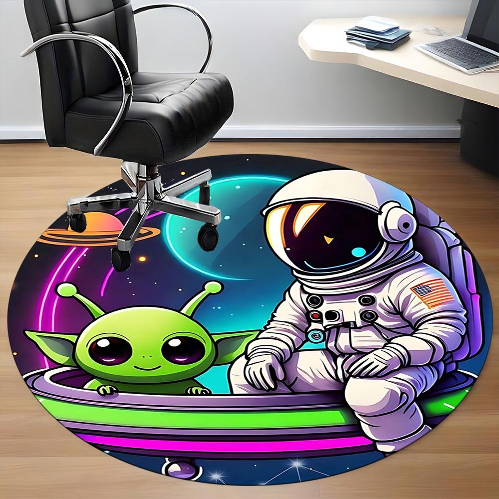 1pc Astronaut Alien Office Round Area Rug, Under Office Chairs Bedroom Living Room Home Decor, Room Deco