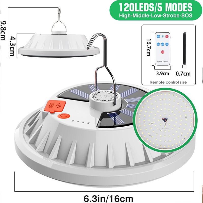 Rechargeable Solar Lantern,60/120 LEDs Portable Camping Light,Remote,5 Modes,Power Bank,Battery Display,IP65,Outdoor Emergency
