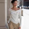 Women S Elegant Off Shoulder Long Sleeve Solid Knit Top