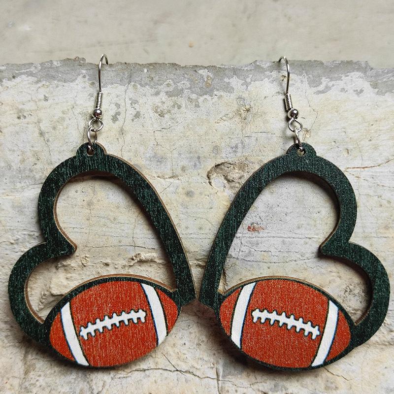 Heart-shaped sports earrings, football, World Cup, baseball, rugby, basketball, tennis, volleyball, geometric hollow earrings
