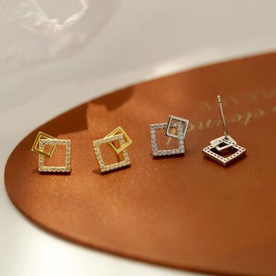 Геометрические квадратные серьги для женщин в корейском стиле, модные полые серьги в стиле ниши, сладкие