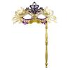 Fancy Party Masque Metal Masque with Handheld Stick Half Face Venetian Masque with Rhinestones for Women Men Prom Ball Mardi Gras Masquerade