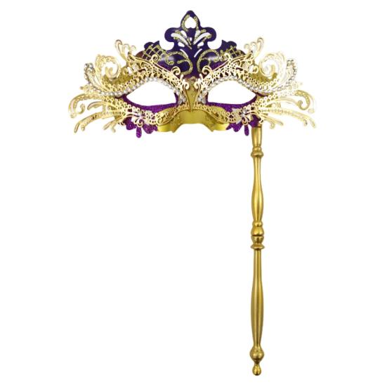 Fancy Party Masque Metal Masque with Handheld Stick Half Face Venetian Masque with Rhinestones for Women Men Prom Ball Mardi Gras Masquerade