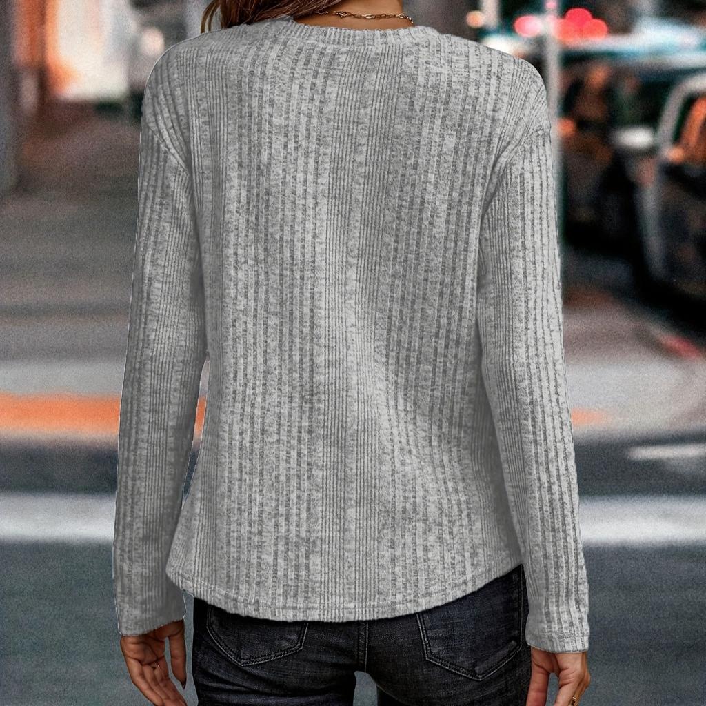 YYFS Женская мода повседневная осень-зима однотонный принт длинный рукав О-образный вырез пуловеры и длинные рукава