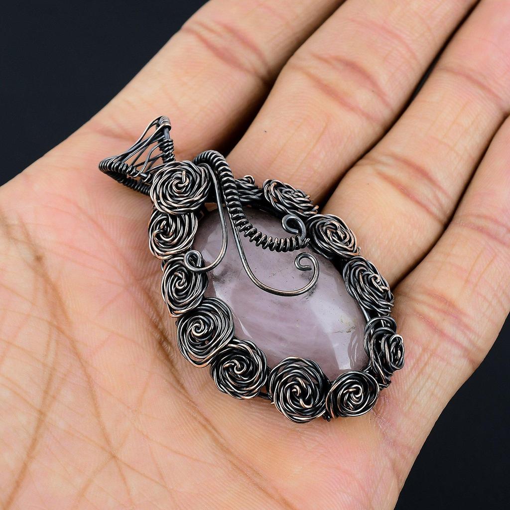 Rose Quartz Jewelry, 999 Copper Wire Wrapped Pendant Handmade Gemstone Jewelry, Gifts For Wife Brand New Pendant