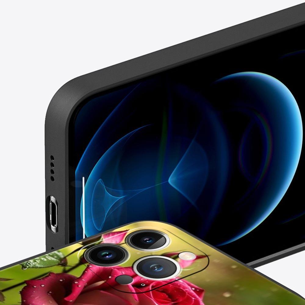 Роскошный Чехол Для Телефона Apple iPhone 11 15 14 Pro MAX 12 13 7 8 Plus X XR XS MAX SE Черный Чехол Funda Красивые Красные Розы