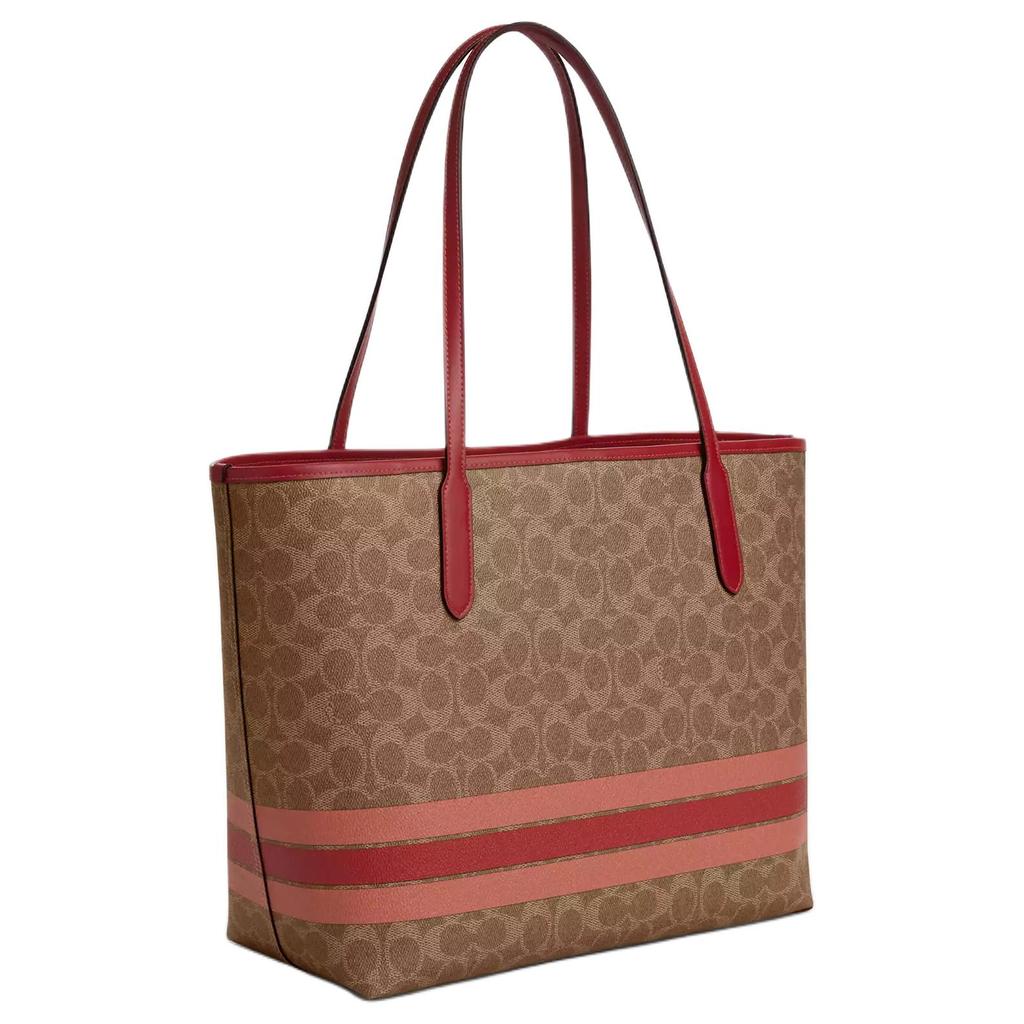 Coach Эксклюзивная холщовая сумка-тоут с покрытием, дизайн в полоску Color Block, 33 цвета, женские сумки-тоут, Золото Бронза CAL86-IMTAM
