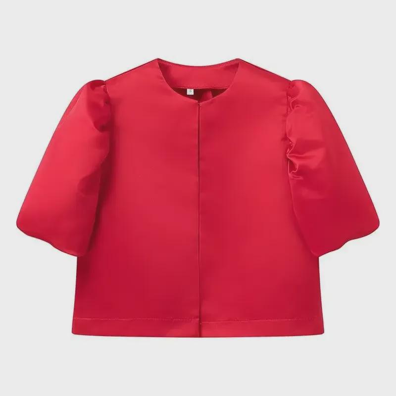 «Женский атласный топ свободного кроя с рукавами-фонариками из Европы и Америки 2024 года»