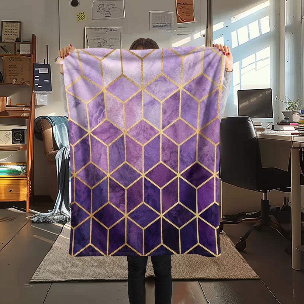 1Pc Simple Geometry Print Flannel Blanket, High quality Comfortable for All Seasons, Home Decor, Warmth and Comfort, Perfect for Christmas Gifts W18