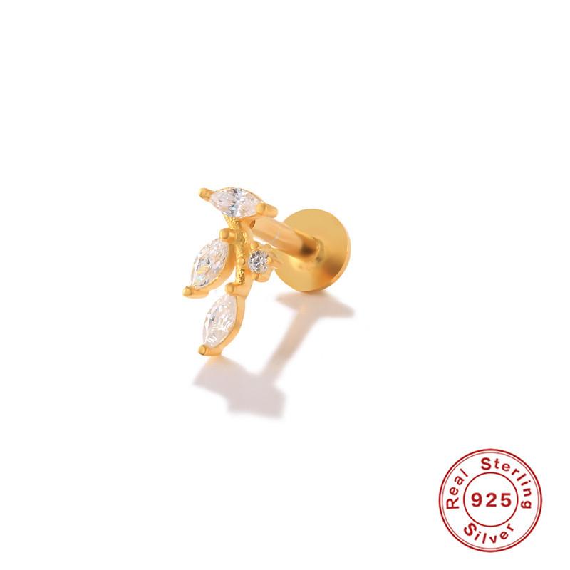 Серьги-пусеты из стерлингового серебра 925 пробы с цветком, луной и бриллиантами, с плоской головкой, внутренней резьбой и глянцевым пирсингом хряща