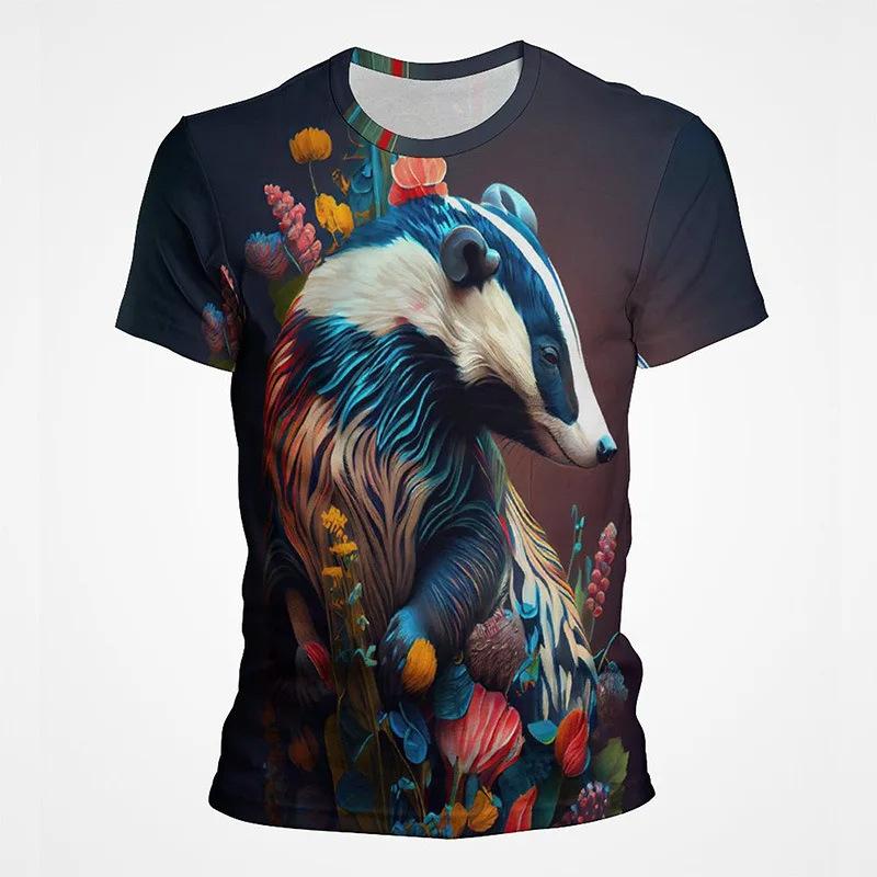 Забавные животные граффити арт графика 3D-принт топ с коротким рукавом хип-хоп круглый вырез короткий рукав мужские футболки