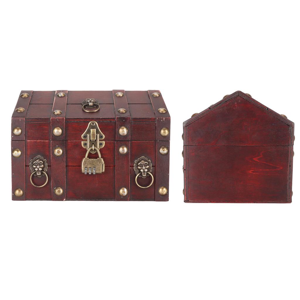 Treasure Chest Storage Box with Combination Lock Handcraft Exquisite Wood Treasure Box for Jewelry